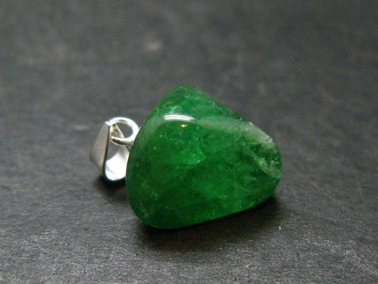 Tsavorite Gem Green Garnet Sterling Silver Pendant From Tanzania - 0.8" - 2.14 Grams