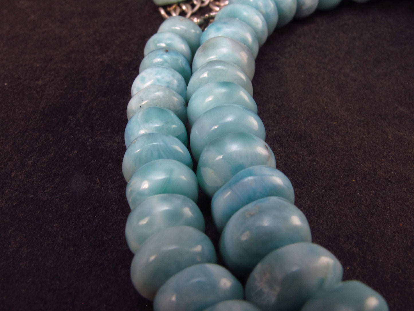 Larimar Necklace Rondelle Beads From Dominican Republic - 19.5" - 30 Grams