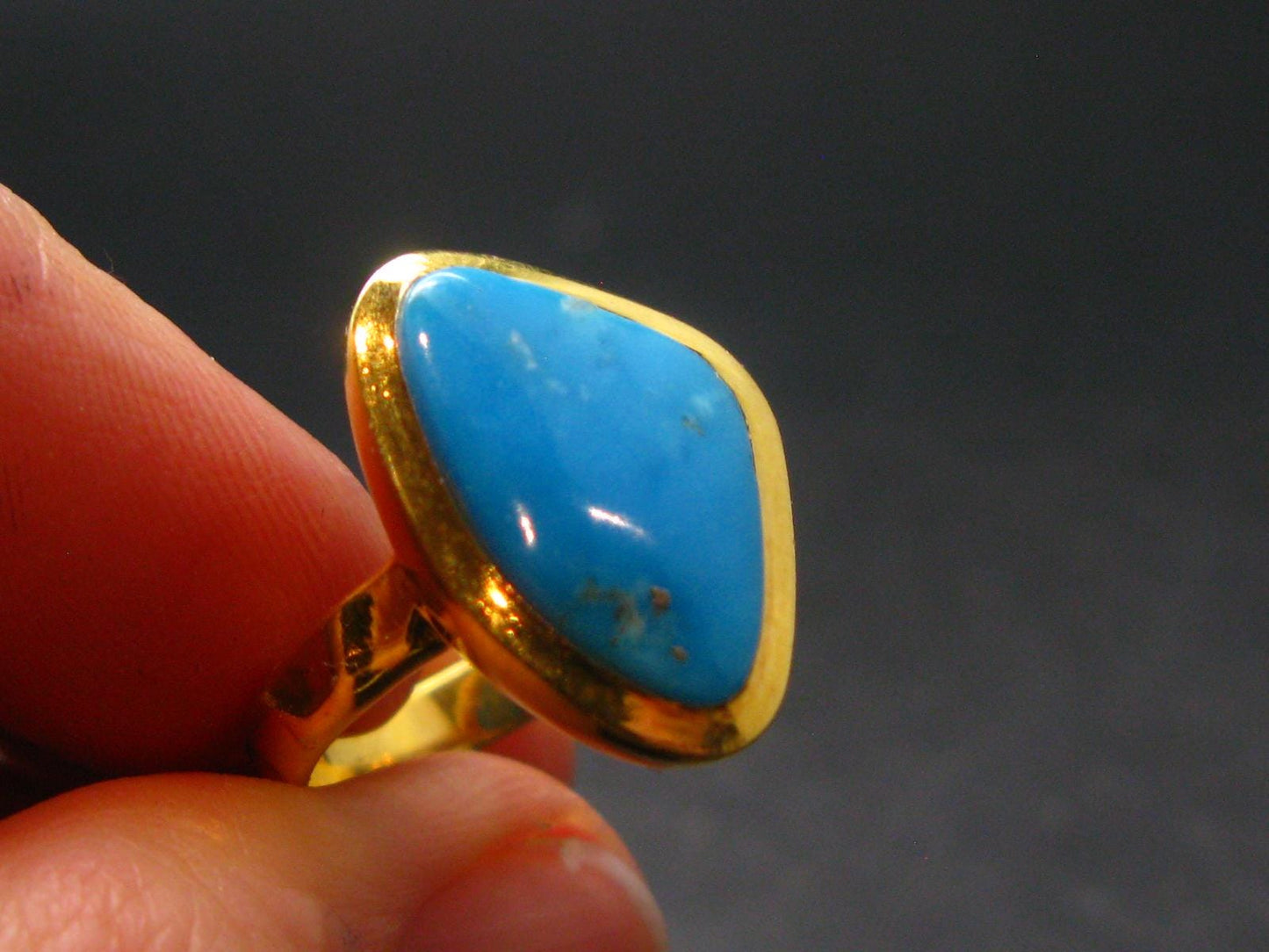 Genuine Turquoise Sterling Silver Gold Plated Ring Adjustable Size7.5 - 5.11 Grams