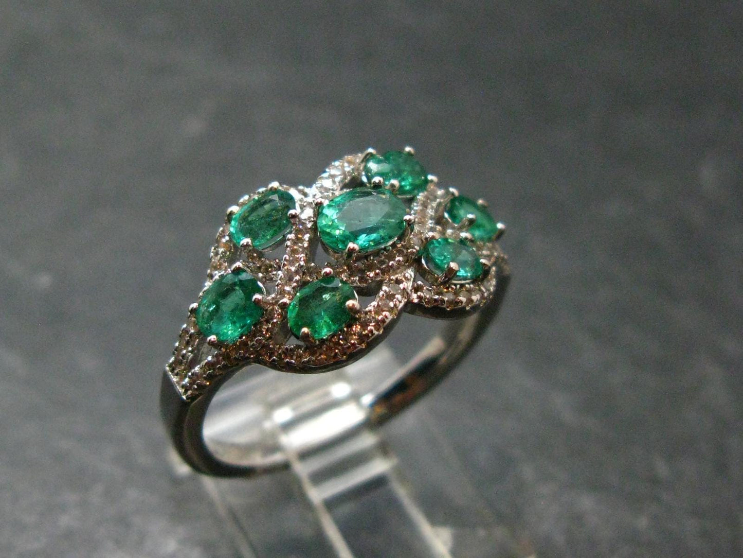 Emerald Faceted Silver Ring from Colombia - 4.21 Grams Total - Size 9.5