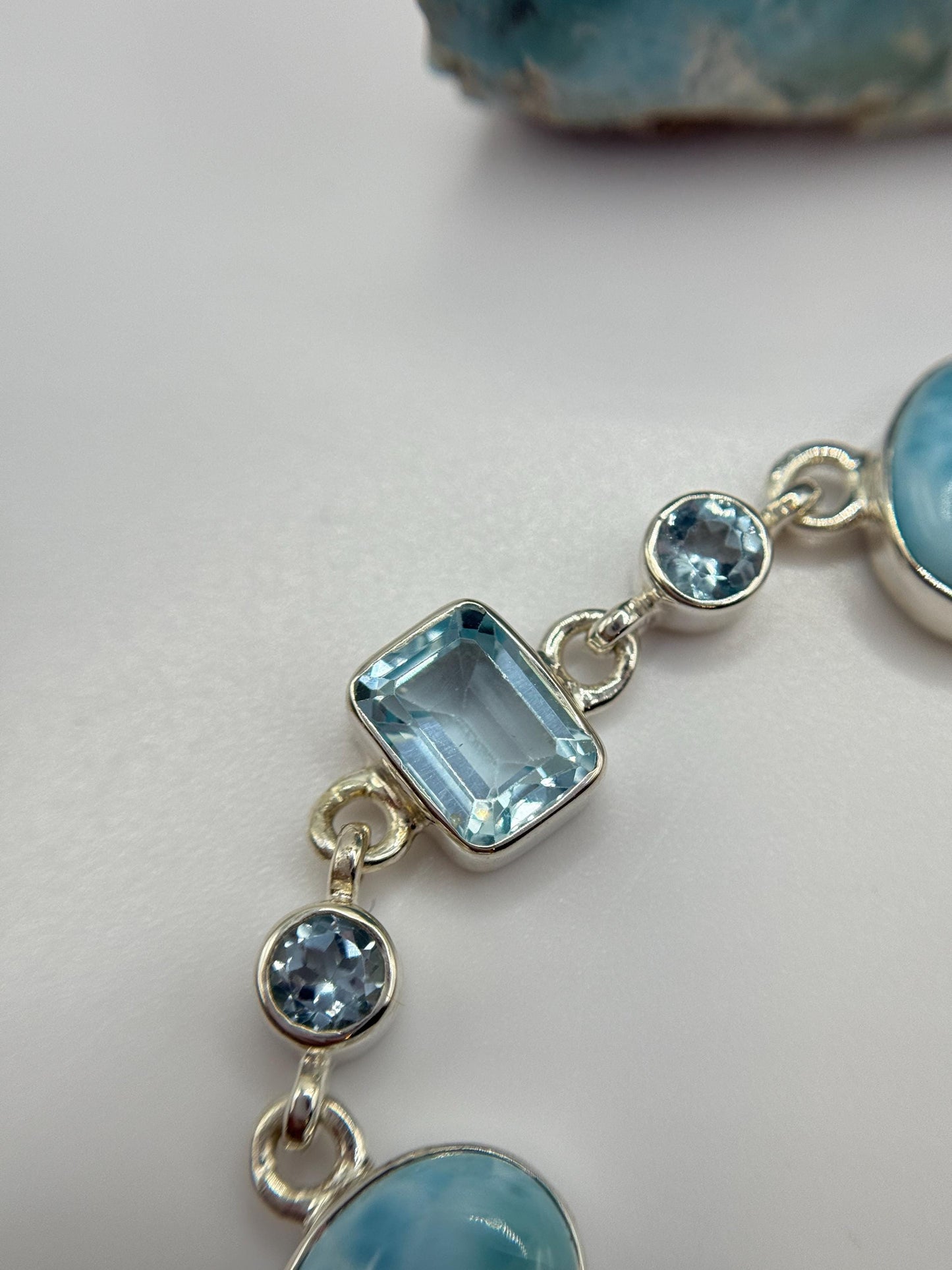 Larimar and Blue Topaz Silver Bracelet Ocean Gemstone Adjustable Link Bracelet Gift