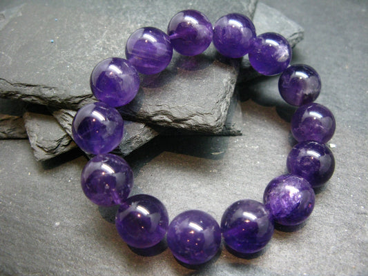 Amethyst Genuine Bracelet ~ 7 Inches ~ 14mm Round Beads