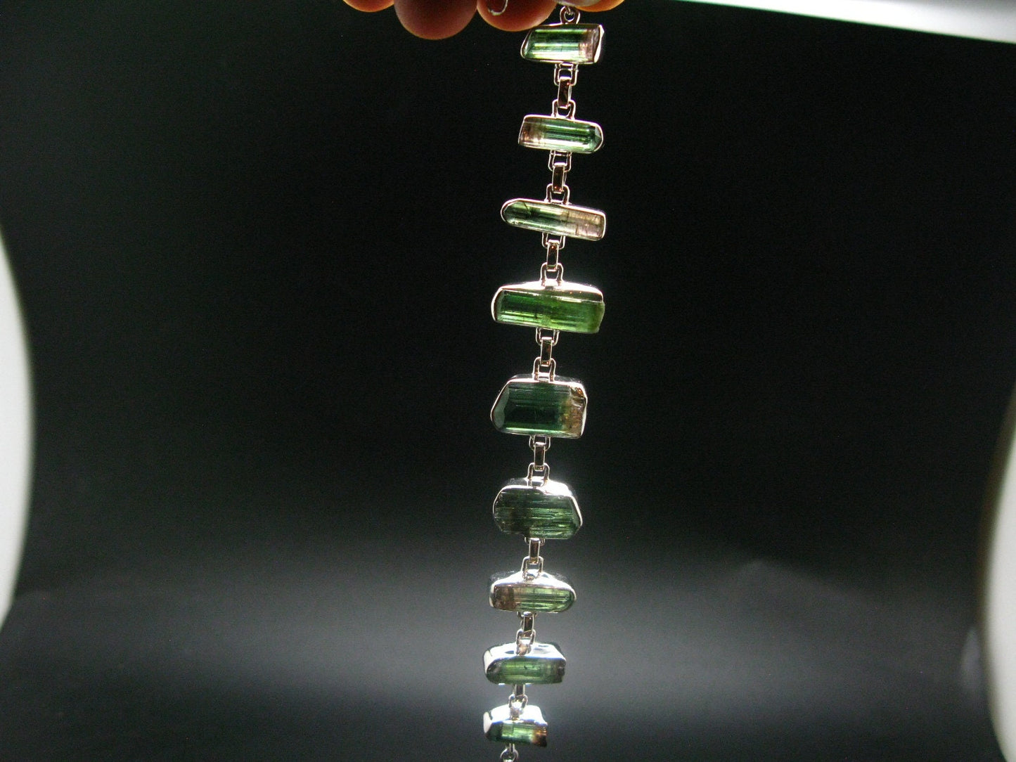 Watermelon Tourmaline Silver Bracelet From Brazil- 7" - 25.4 Grams