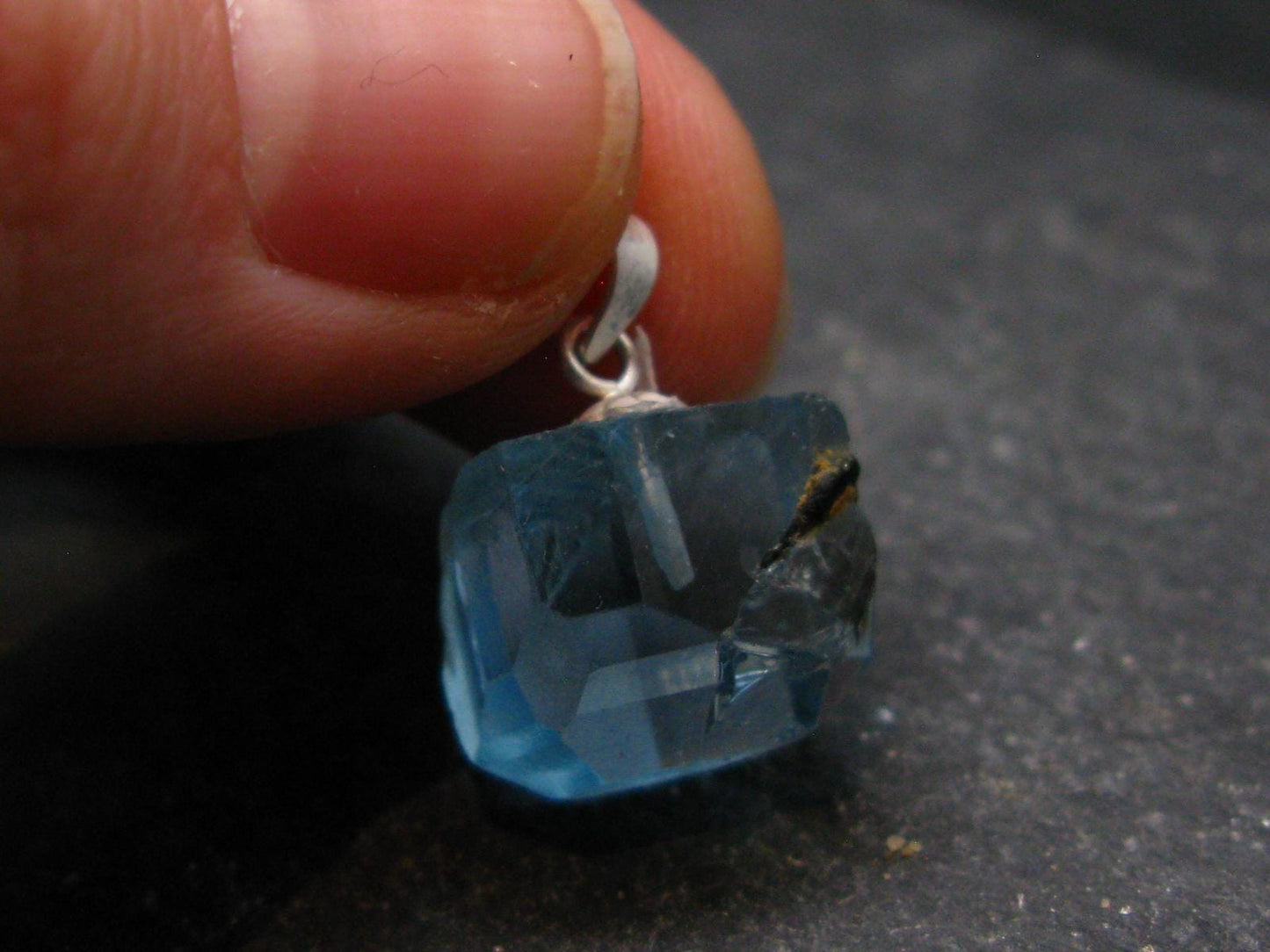 Natural Blue Topaz Crystal Silver Pendant From Russia - 0.7" - 17.70 Carats