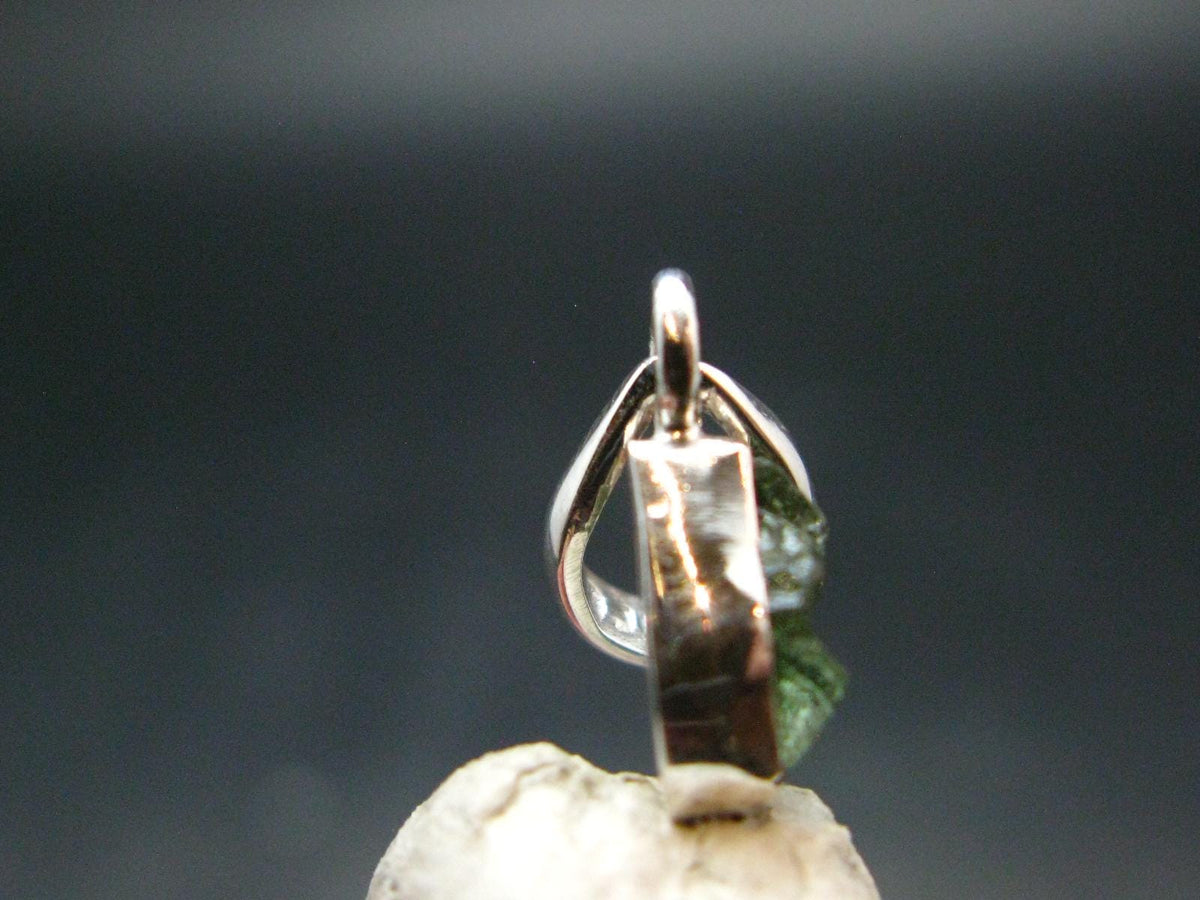 Moldavite Tektite Silver Pendant from Czech Republic - 0.7" - 0.92 Grams