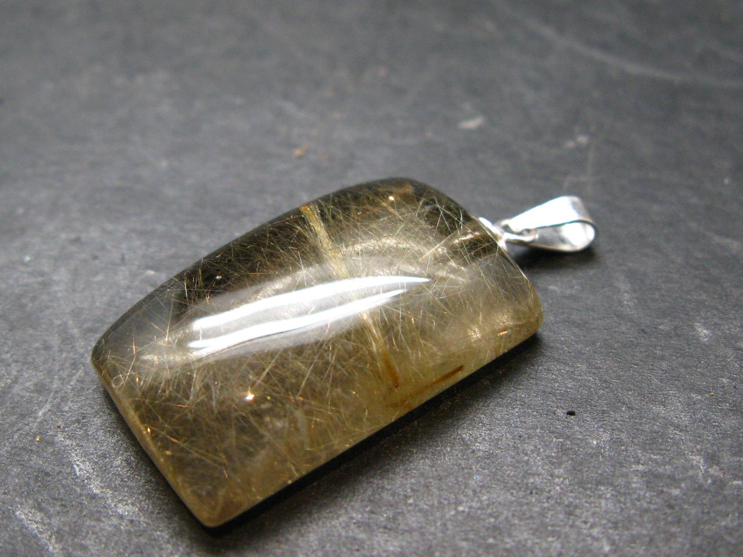 Rutilated Quartz Silver Pendant From Brazil - 1.3"