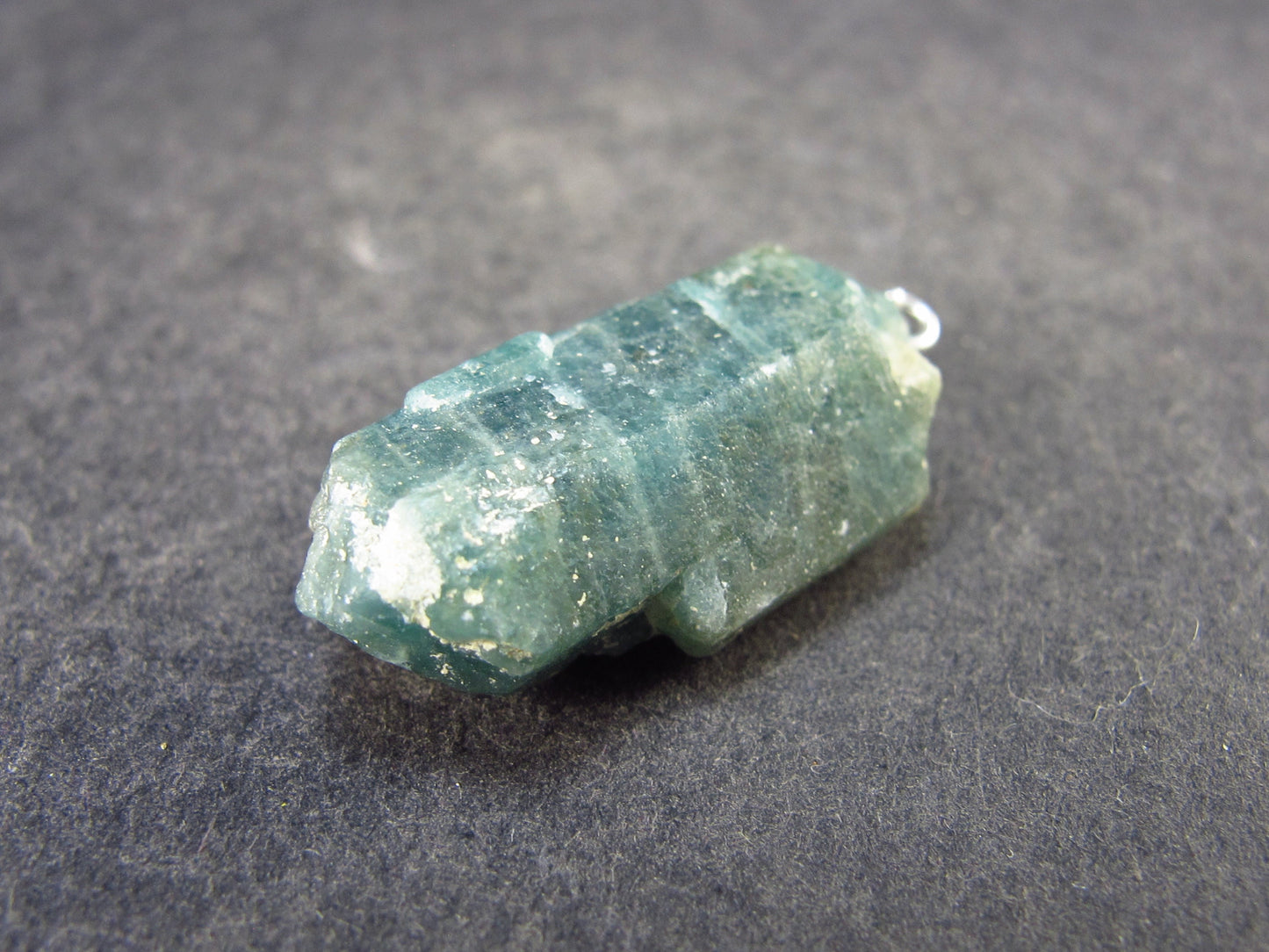 Unpolished Terminated Neon Blue Apatite Silver Pendant From Brazil - 1.3" - 4.93 Grams