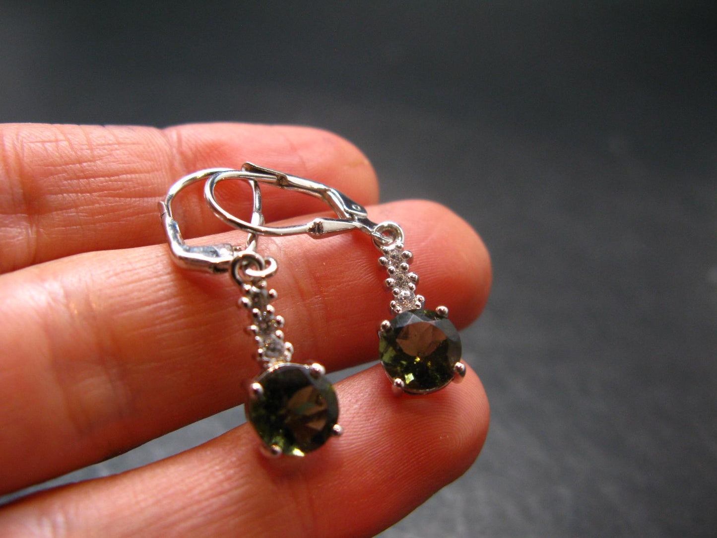 Moldavite Tektite Silver Earrings from Czech Republic - 2.76 Grams