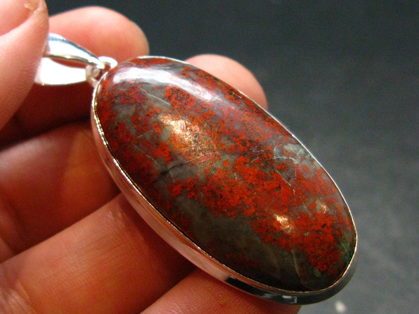 Crimson Cuprite w/ Chrysocola Silver Plated Pendant from Mexico - 2.1" - 11.72 Grams
