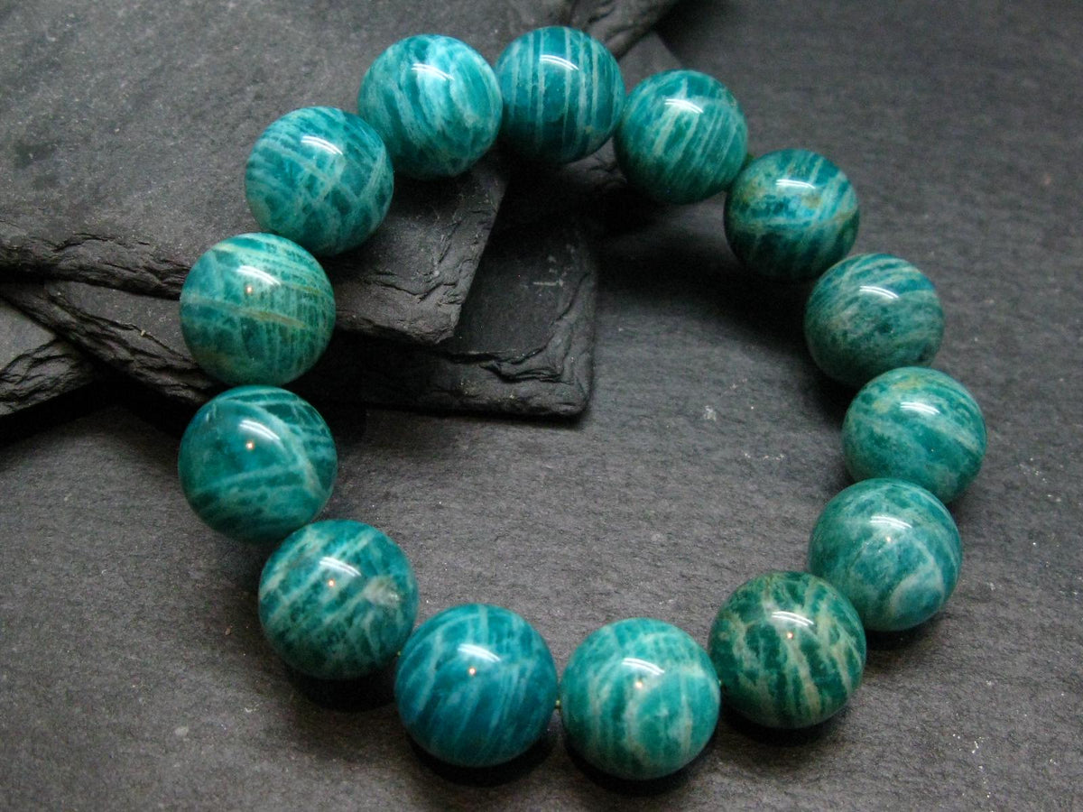 Russian Amazonite Genuine Bracelet ~ 7 Inches ~ 14mm Round Beads