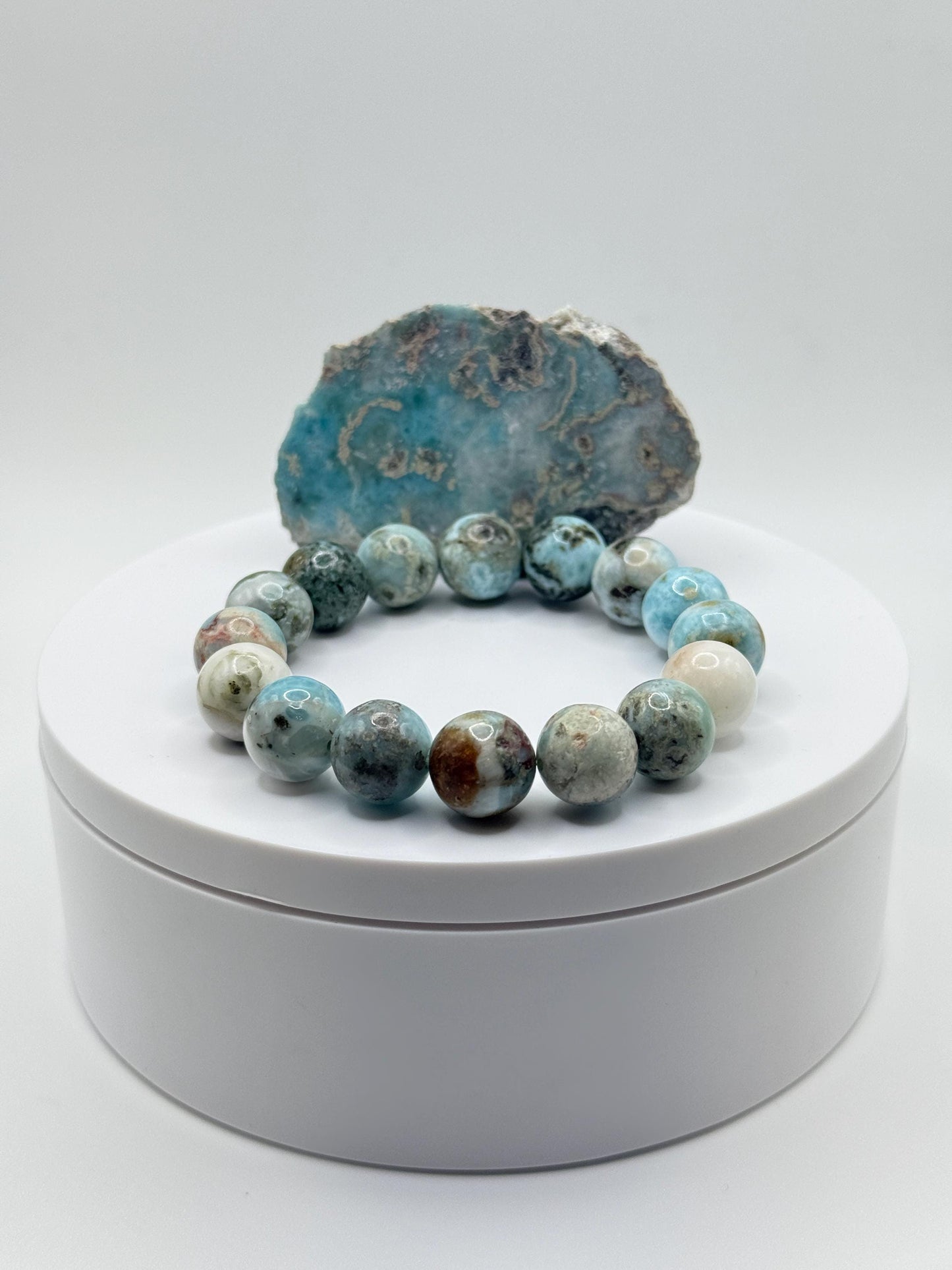 Larimar Stretch Bracelet Blue Gemstone Beads Minimalist Ocean Jewelry Gift