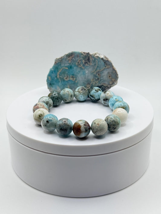 Larimar Stretch Bracelet Blue Gemstone Beads Minimalist Ocean Jewelry Gift