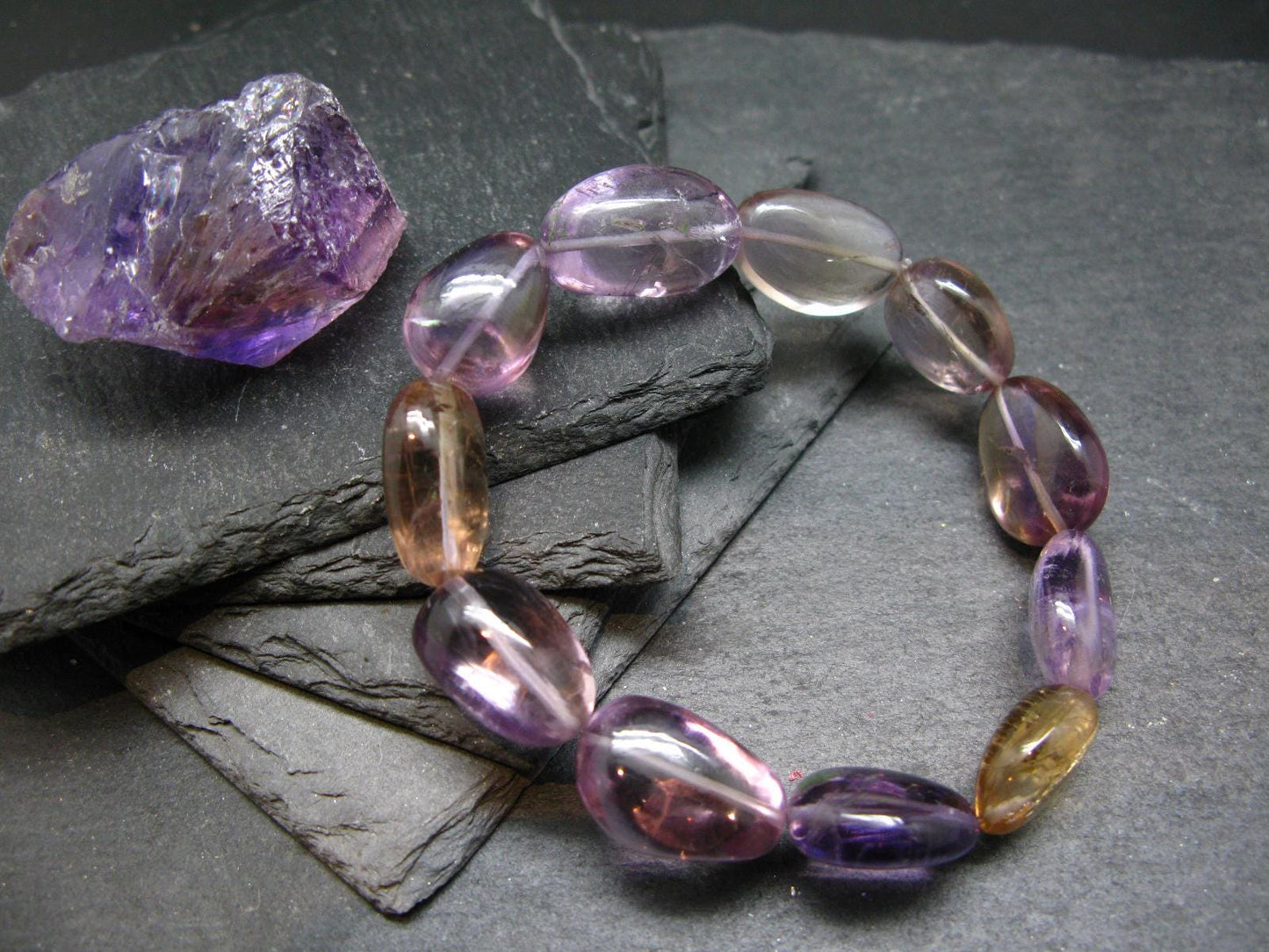 Ametrine Genuine Bracelet ~ 7 Inches ~ 18mm Tumbled Beads