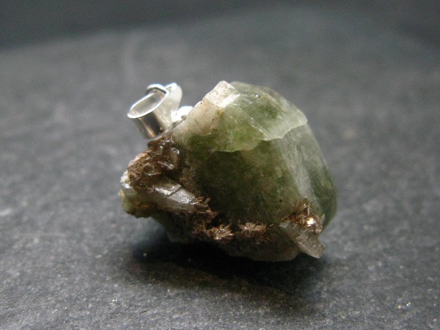 Green Apatite Crystal Silver Pendant From Portugal - 0.9" - 4.59 Grams