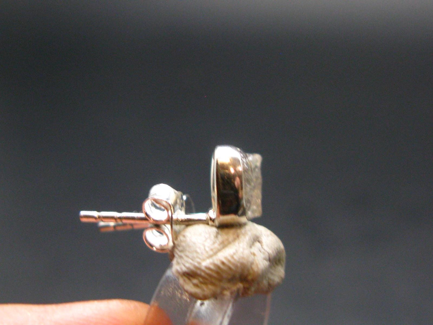 Gray Herderite Silver Stud Earrings from Africa - 0.6" - 1.0 Grams