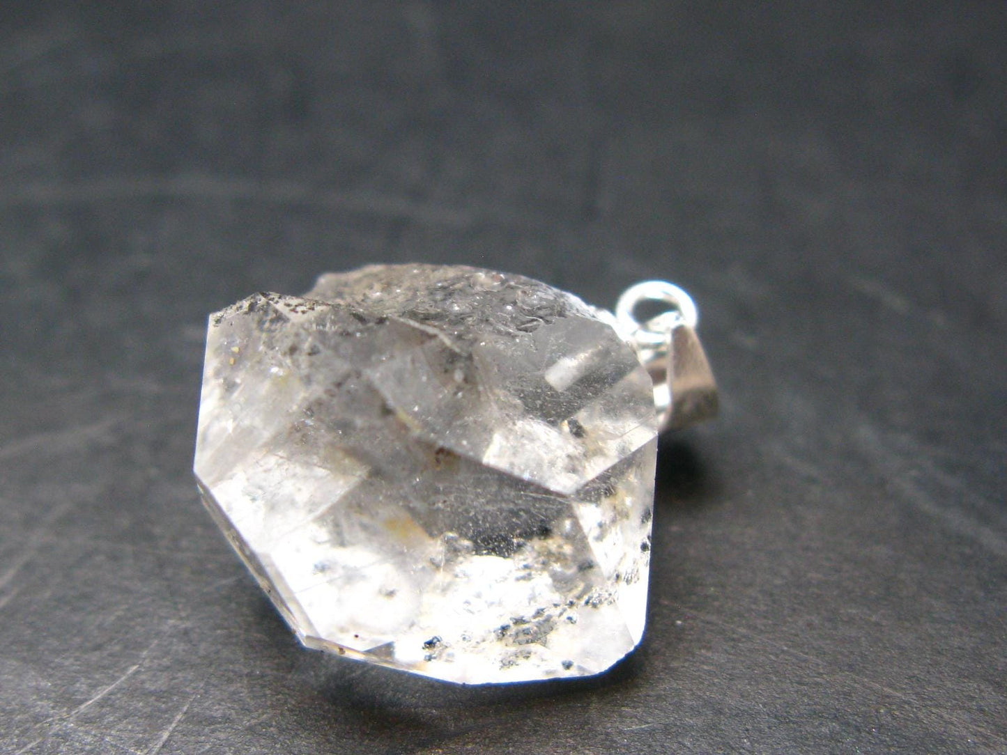 Fine Natural Herkimer Diamond Silver Pendant From New York - 0.9" - 3.79 Grams