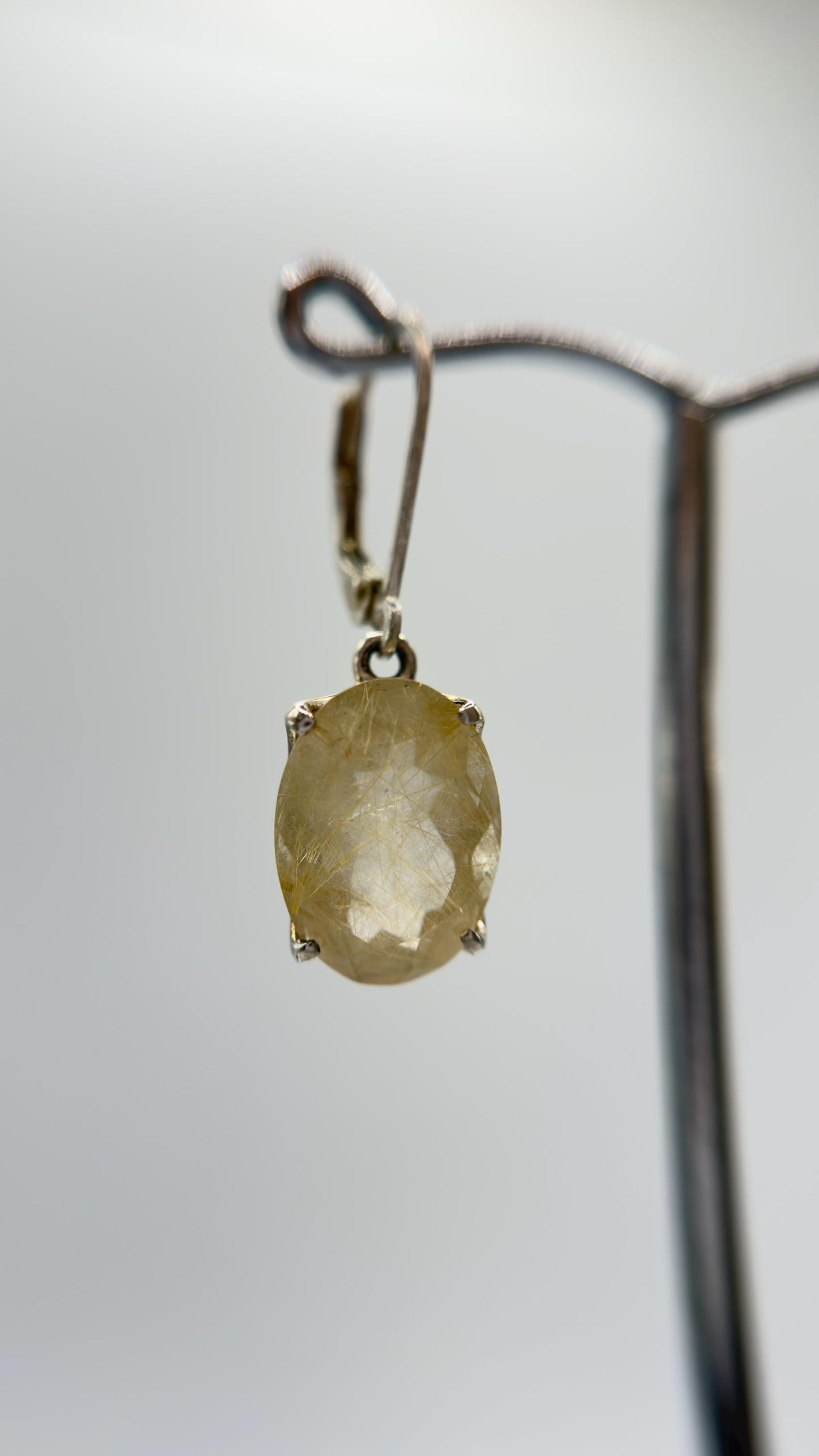 Golden Rutile Quartz Drop Earrings – Natural Rutile Crystal in Sterling Silver