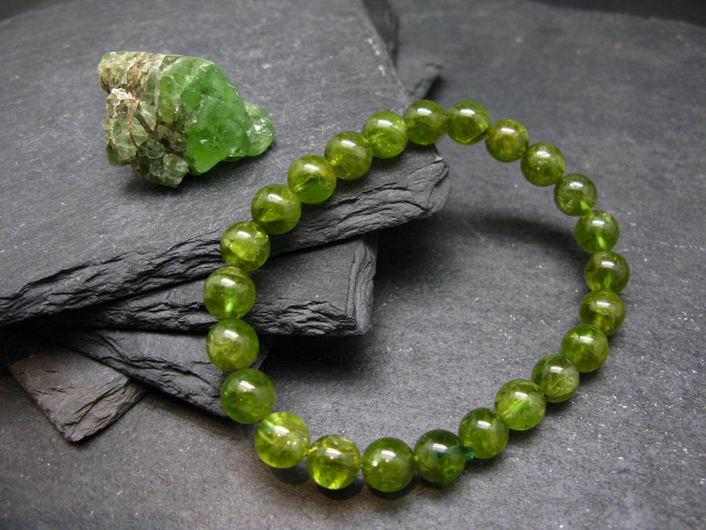 Peridot Genuine Bracelet ~ 7 Inches ~ 8mm Round Beads