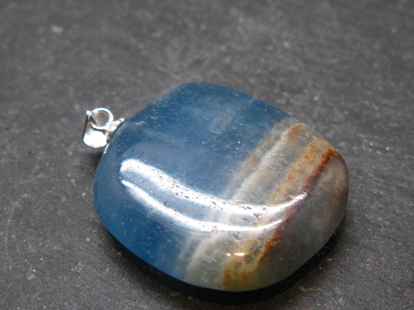 Lemurian Aquatine Blue Calcite Silver Pendant from Argentina - 1.4" - 9.76 Grams