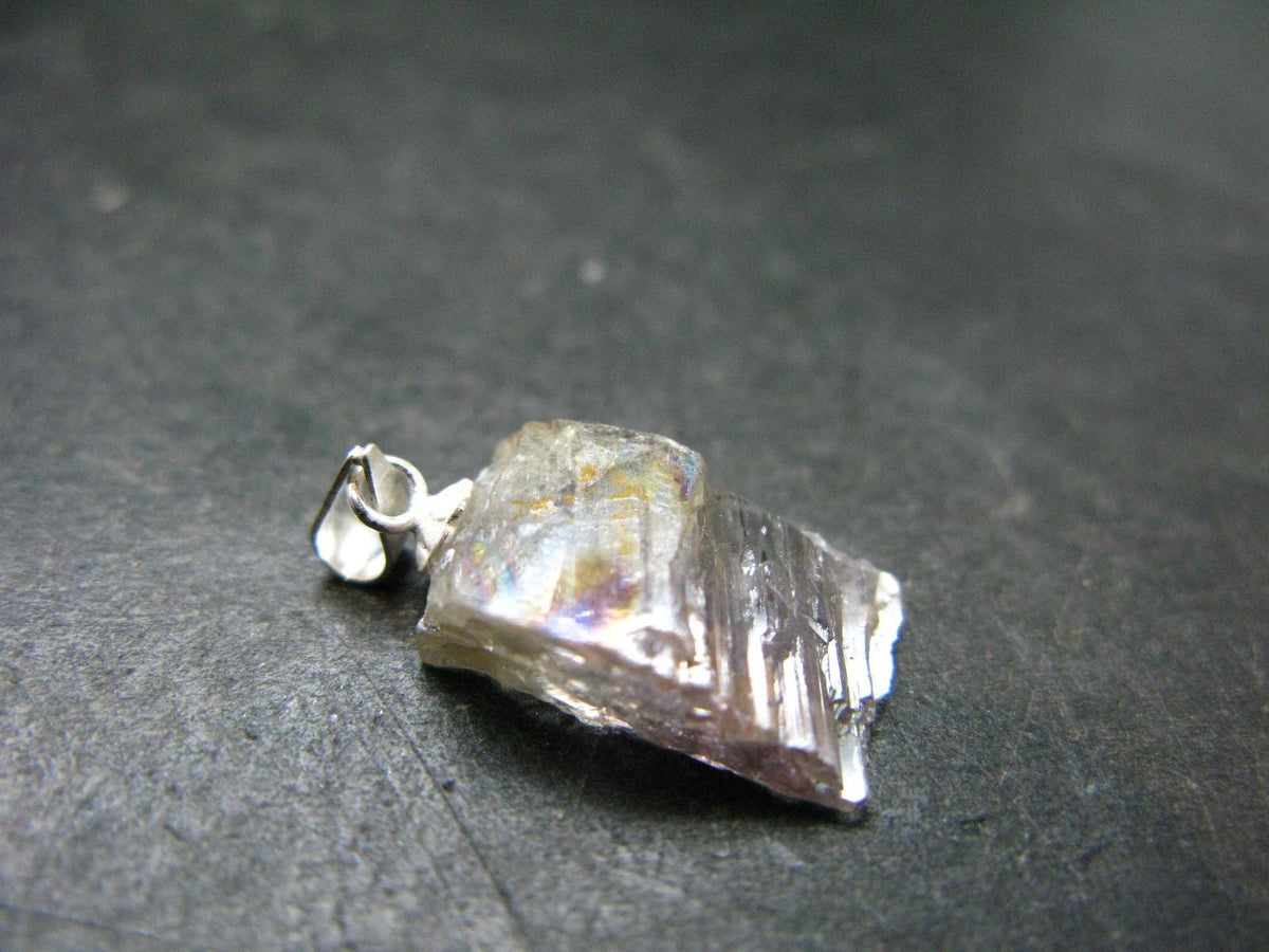 Gem Color Change See-Thru Straw Terminated Crystal Diaspore Crystal Silver Pendant From Turkey - 0.9" - 2.05 Grams