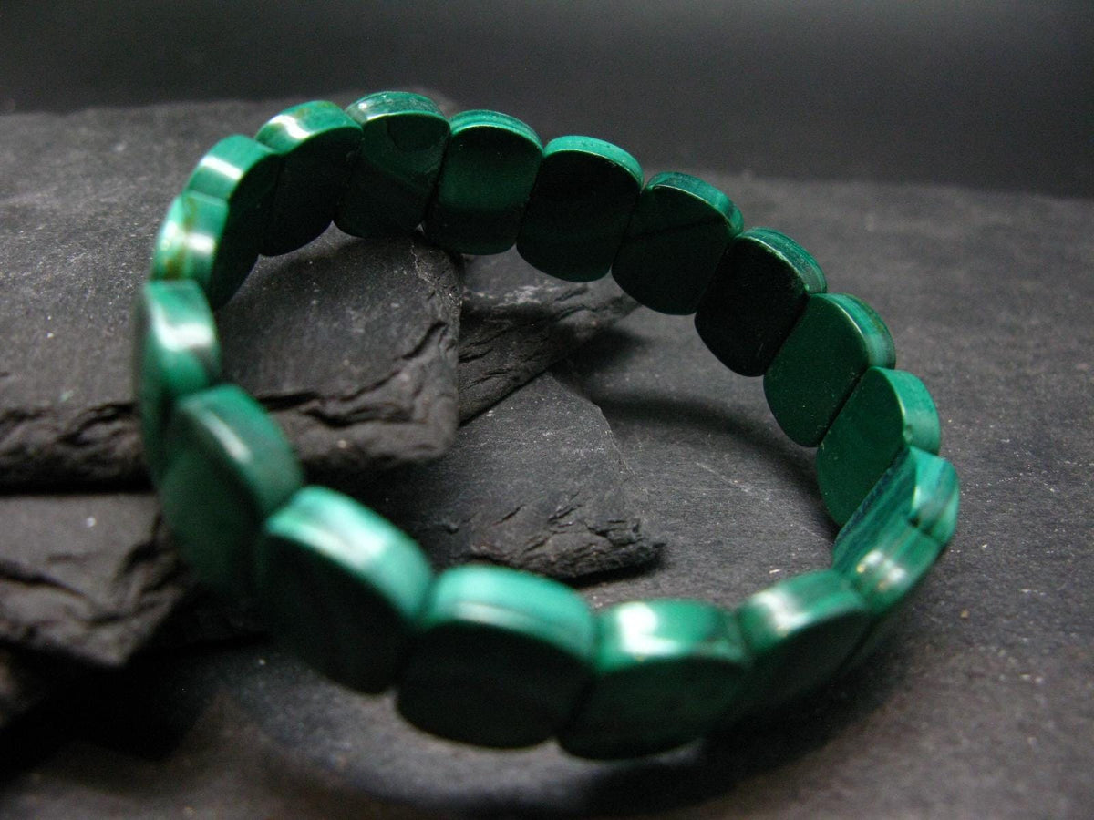 Malachite Genuine Bracelet ~ 7 Inches ~ 14mm Oval Beads