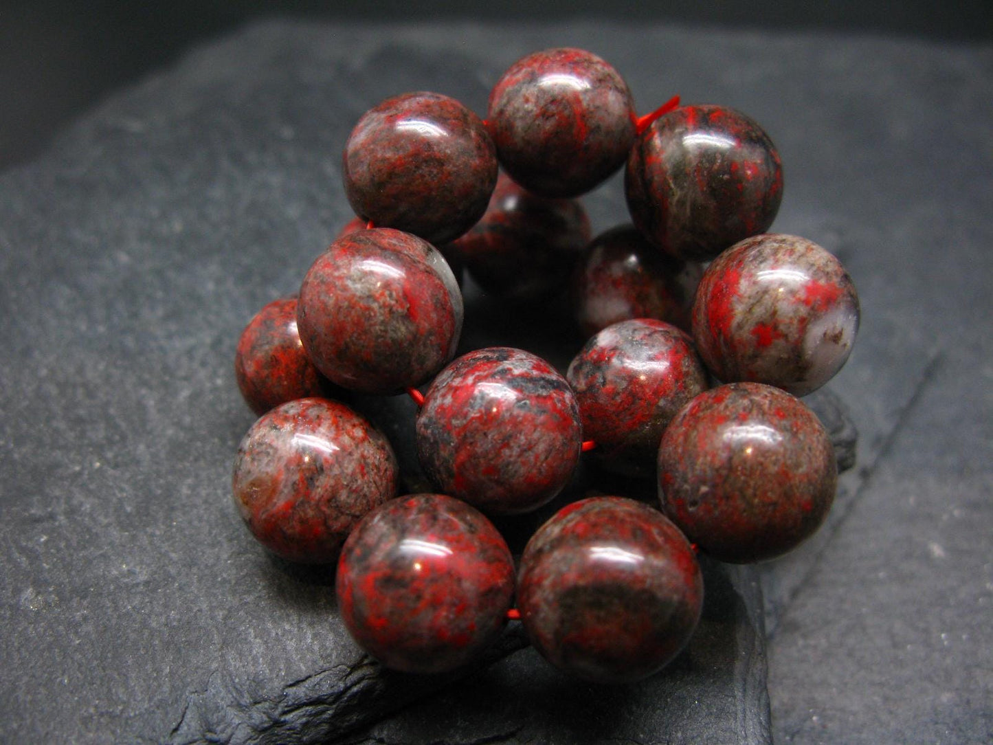 Cinnabar Genuine Bracelet ~ 7 Inches ~ 14mm Round Beads