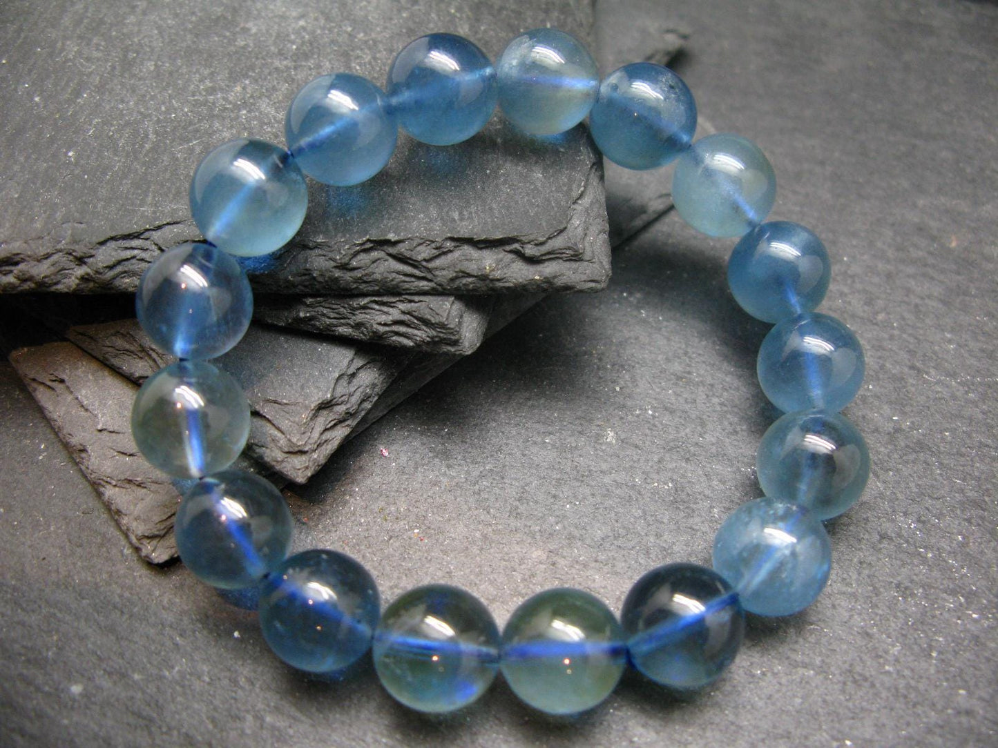 AAA Grade Gem Santa Maria Aquamarine Genuine Bracelet ~ 7.5 Inches ~ 12mm Round Beads