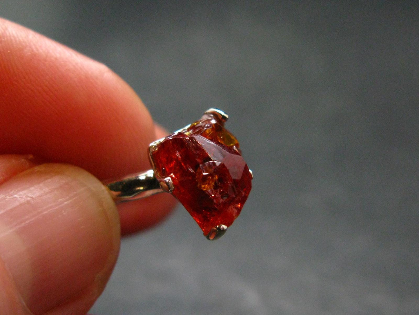 Fire Red Zincite Zinkite 925 Silver Ring from Poland - Size 9 - 3.33 Grams
