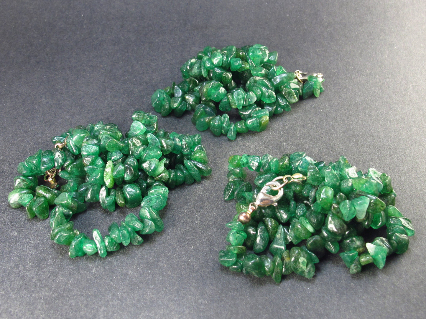 Lot of 3 Green Aventurine Tumbled Beads Necklaces from India - 18"