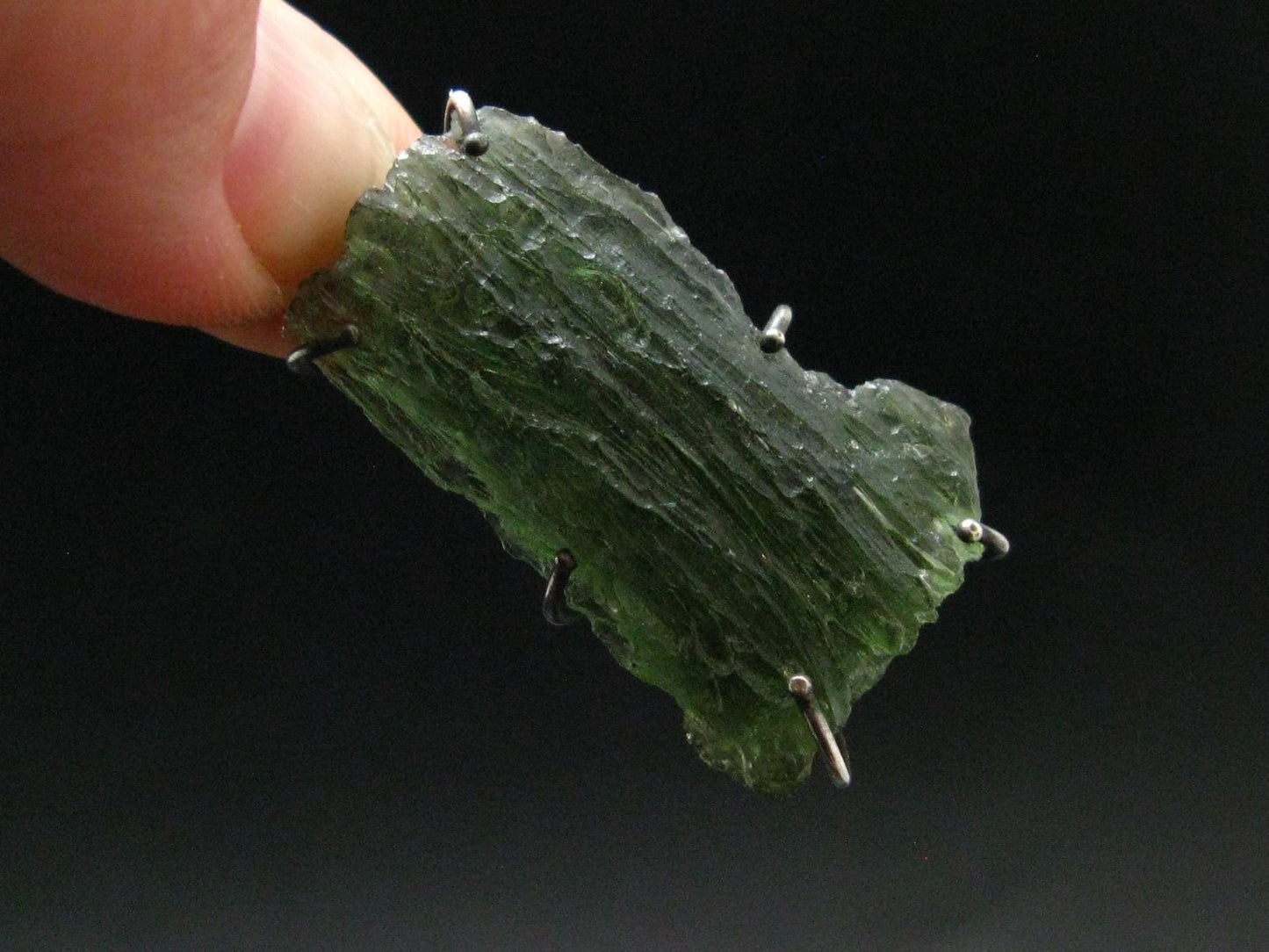 Moldavite Tektite Silver Pendant from Czech Republic - 1.6" - 5.68 Grams