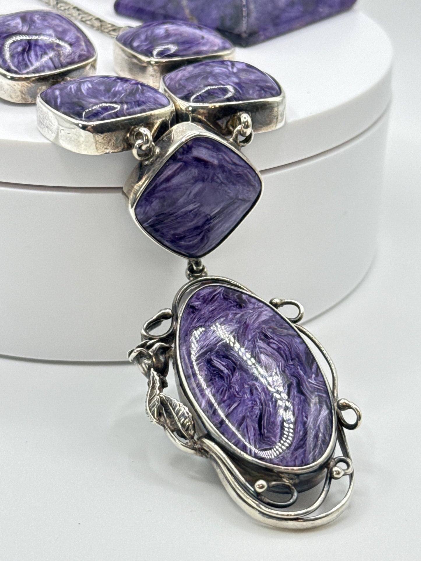 Charoite & Sterling Silver Statement Necklace - 72.87 Grams