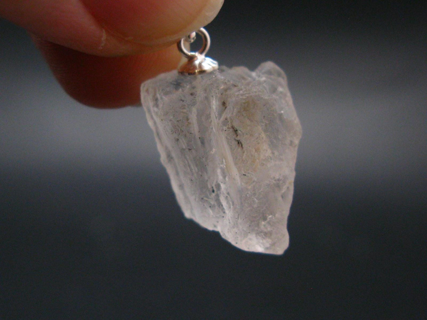 Clear Petalite Crystal Silver Pendant from Brazil - 0.9" - 2.34 Grams