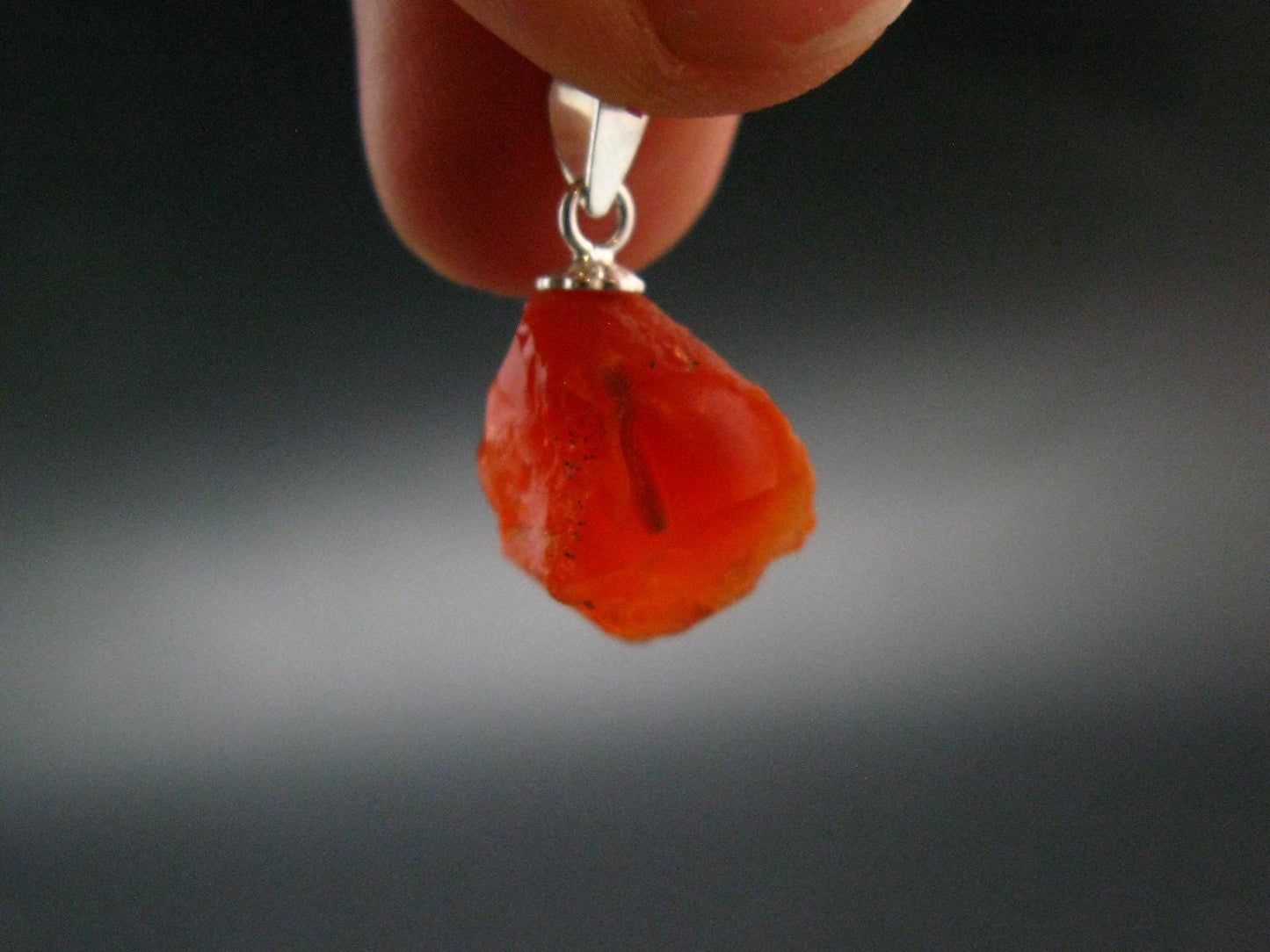 Raw Fire Opal Sterling Silver Pendant From Mexico - 0.8" - 1.49 Grams