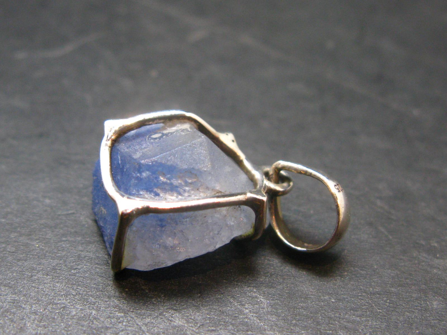 Dumortierite In Terminated Quartz Crystal Silver Pendant From Brazil - 1.0" - 4.81 Grams