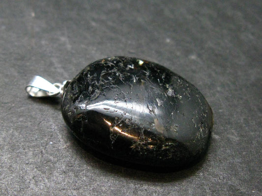 Very Rare Sterling Silver Nuumite Nuummite Pendant From Greenland - 1.2" - 6.40 Grams