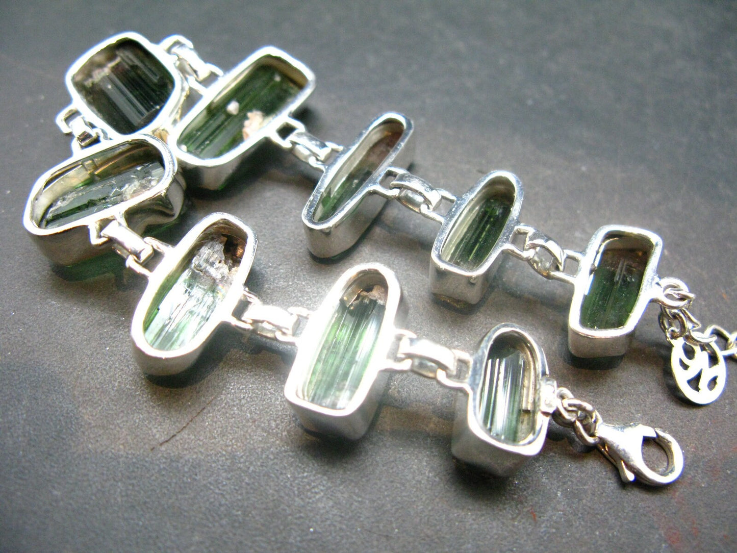 Watermelon Tourmaline Silver Bracelet From Brazil- 7" - 25.4 Grams