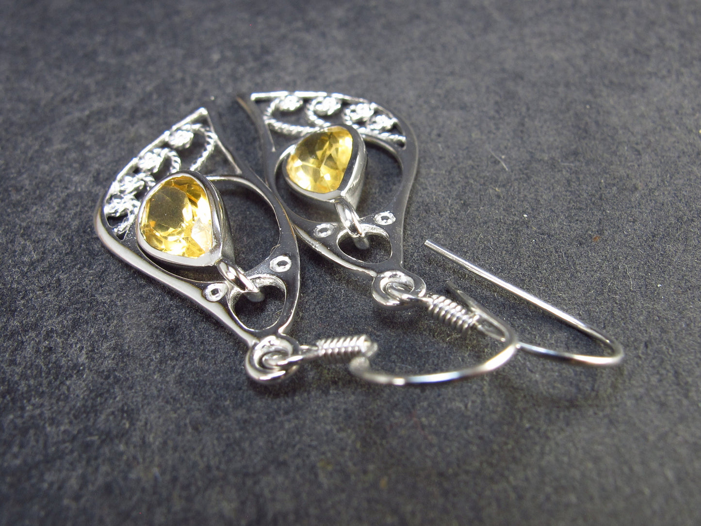 Stone of Success!! Faceted Natural Golden Yellow Citrine 925 Sterling Silver Drop Earrings - 1.9" - 3.72 Grams