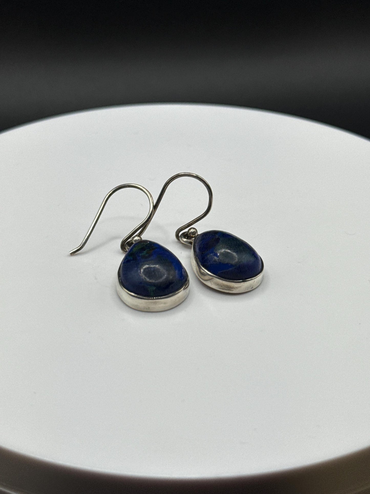 Azurite Teardrop Earrings | Sterling Silver Dangle | Blue Crystal Jewelry