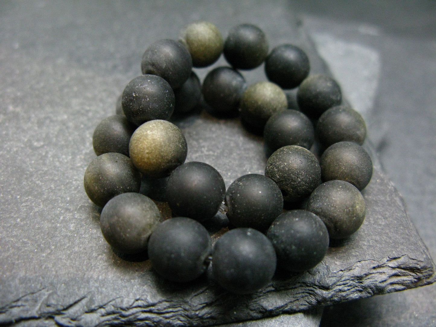 Goldsheen Obsidian Genuine Bracelet ~ 7 Inches ~ 8mm Round Beads
