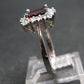 Natural Rectangular Faceted Red Garnet Rhodium Plated Sterling Silver Ring with CZ - Size 6.5