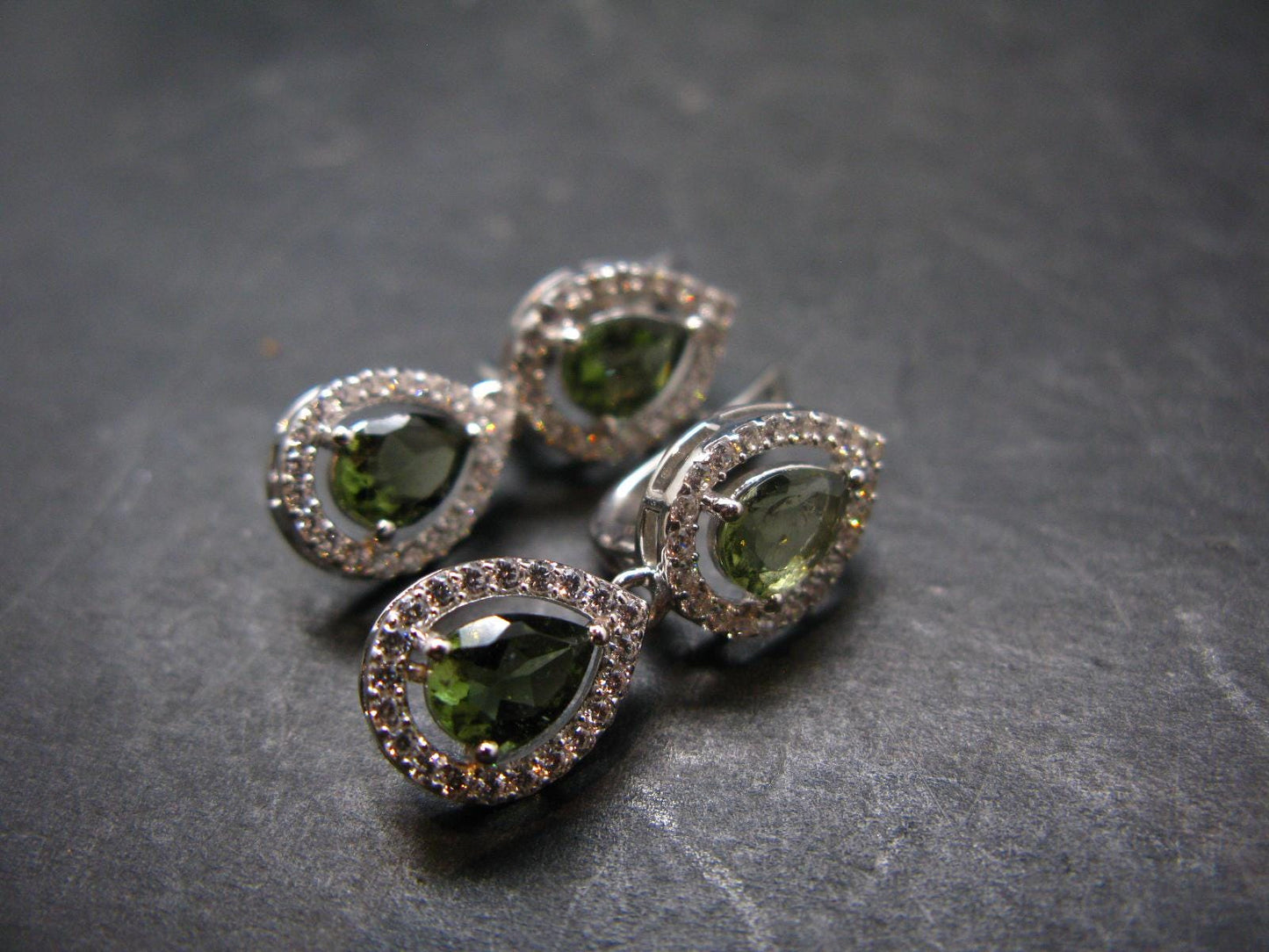 Moldavite Tektite Silver Earrings from Czech Republic - 4.87 Grams