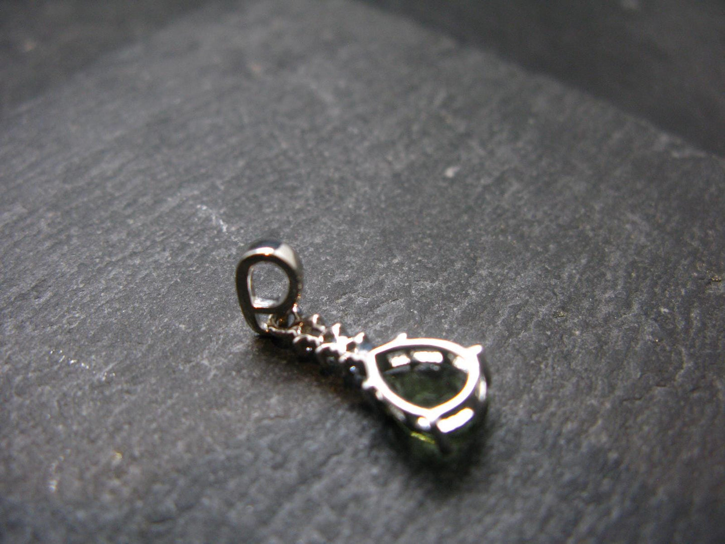 Moldavite Tektite Silver Pendant from Czech Republic - 0.9" - 1.22 Grams