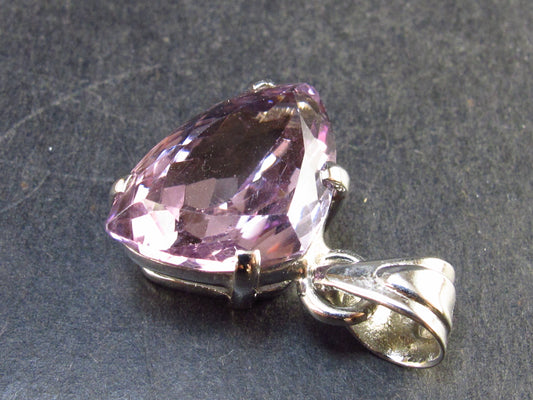 Genuine Rich Purple Facetted Amethyst Sterling Silver Pendant From Brazil - 0.9" - 3.9 Grams