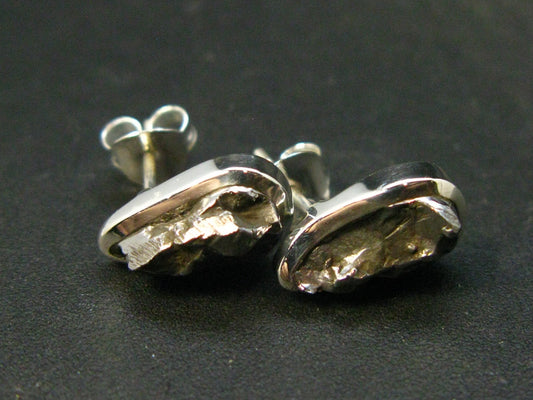 Natural Raw Meteorite Stud Earrings In Sterling Silver From Argentina - 0.7" - 3.95 Grams