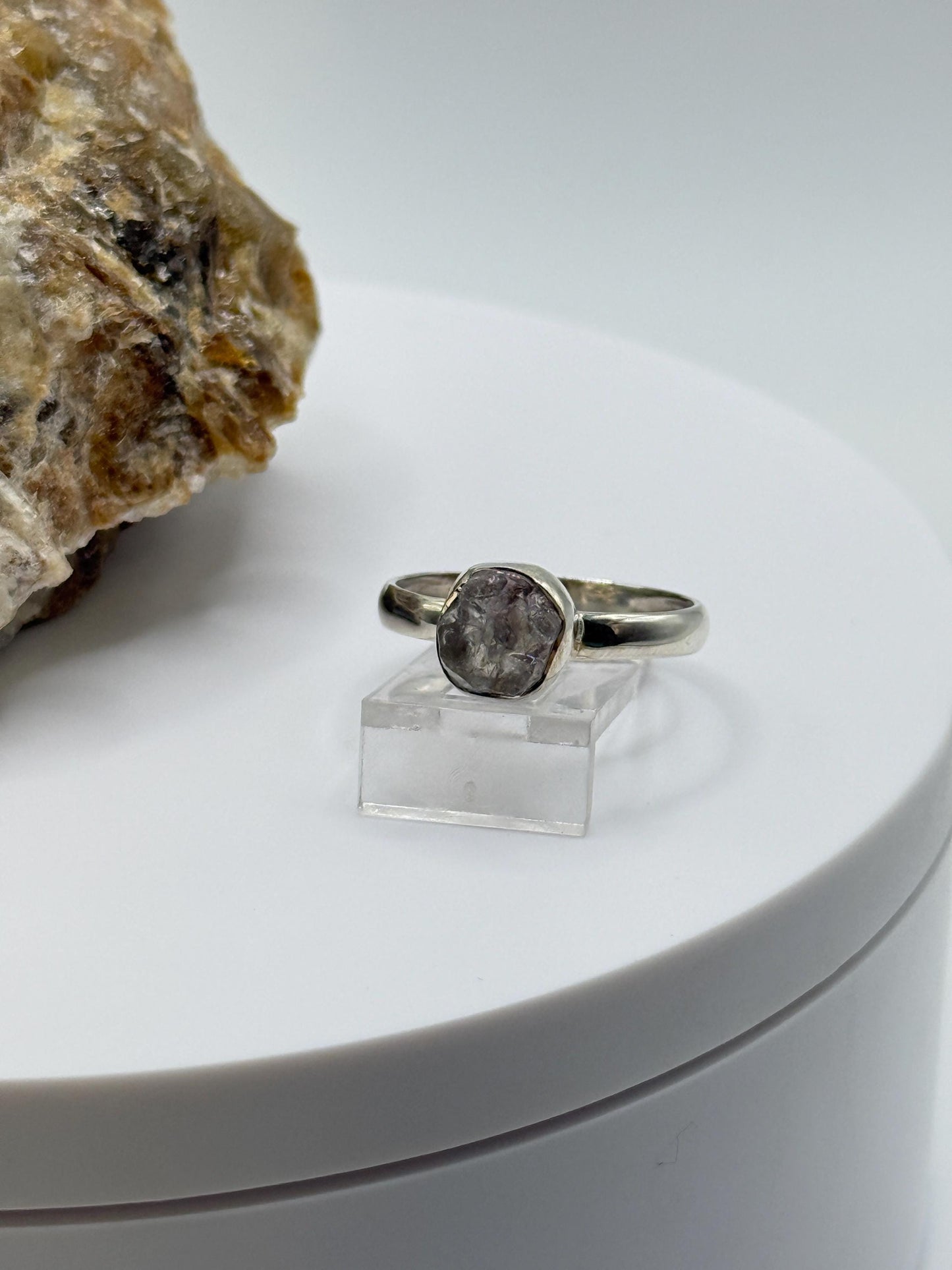 Raw Herderite Sterling Silver Ring – Natural Crystal Statement Band - SIZES: 6,7,8