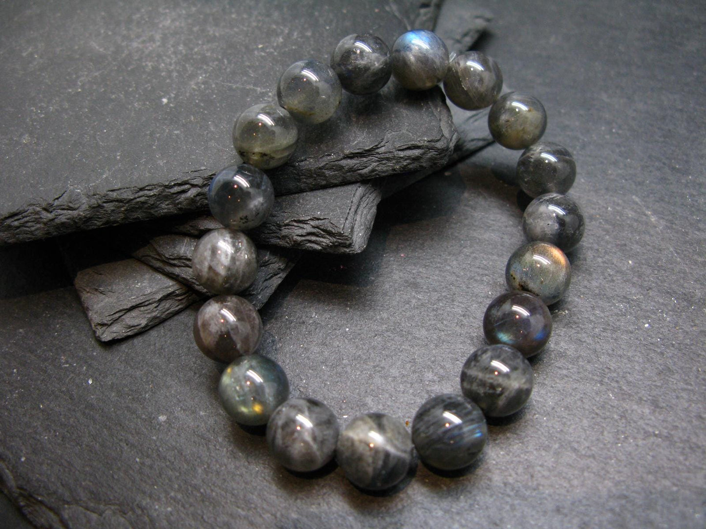 Labradorite Genuine Bracelet ~ 7 Inches ~ 10mm Round Beads