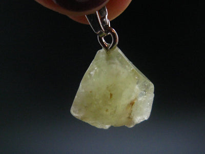 Rare Gemmy Yellowish-Green Brazilianite Terminated Crystal Silver Pendant From Brazil - 0.9" - 2.46 Grams