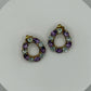 Gold Plated Amethyst Hoop Earrings – Bold Purple & Topaz Gemstone Circle Dangles - Weight 9.13 Grams