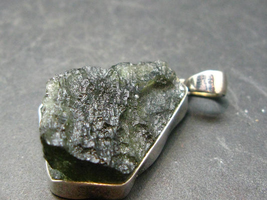 Moldavite Tektite Silver Clover Pendant from Czech Republic - 1.4" - 6.66 Grams