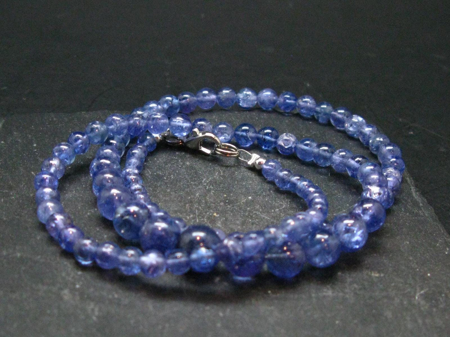 Gem Tanzanite Zoisite Necklace Beads From Tanzania - 20" - 25.11 Grams